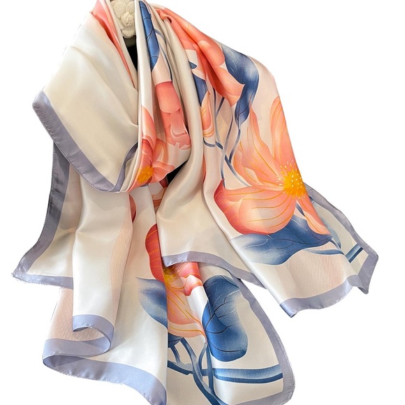 Elegant Floral Silk Scarf. - Picture 3 of 6